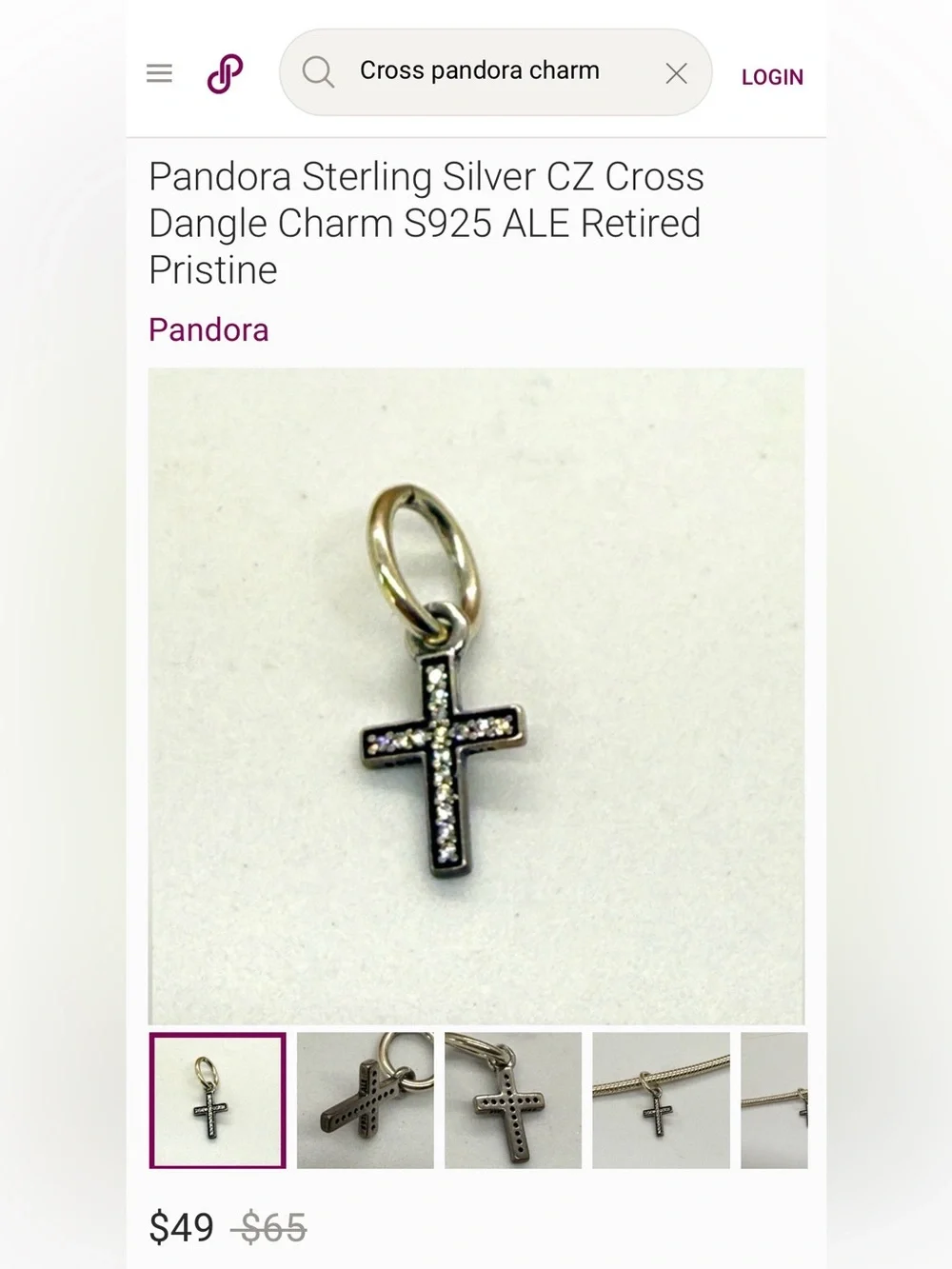 Pandora Silver Bracelet with Winnie the Pooh, Cross, & Braided Snap Charms